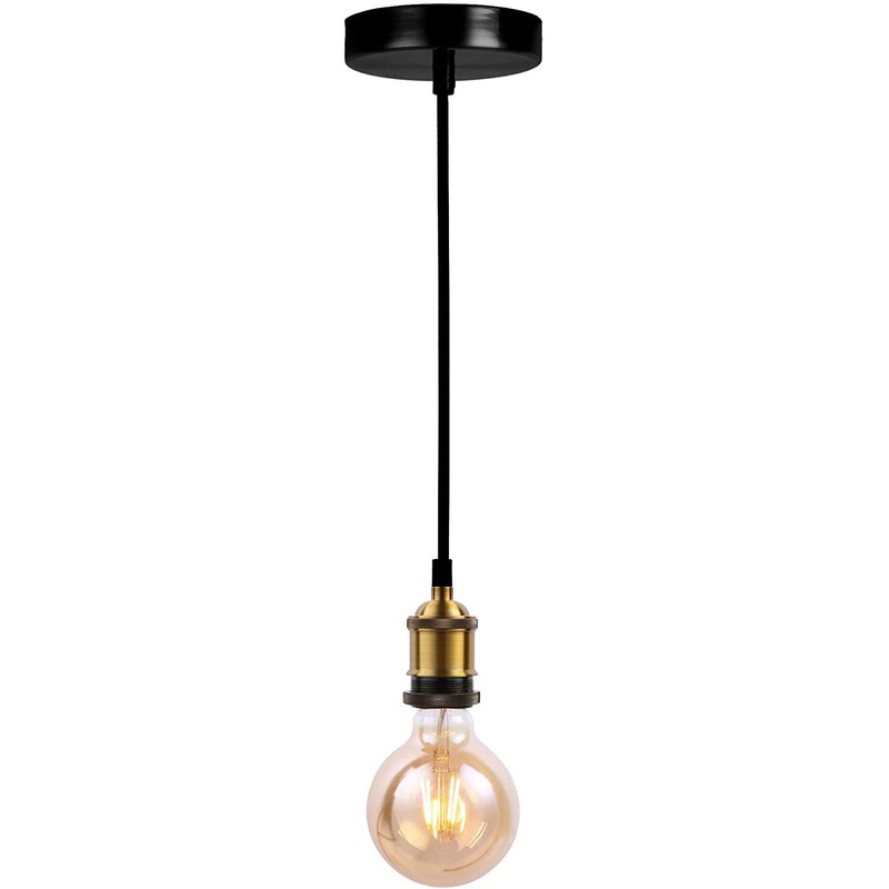 JING Vintage Pendant Light Fitting,Industrial Bronze Copper&Black Ceiling Rose,Braided Flex