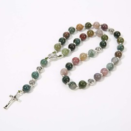 BALIBALI Handmade 8mm Anglican Prayer Beads Rosary Jade Natural Stone Rosary Beads with Pardon Crucifix Cross Custom Rosary
