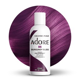 Adore Semi Permanent Hair Color (085 Burgundy Bliss) | Vegan & Cruelty-Free Red Hair Dye | No Ammonia, No Peroxide, No Alcohol | 4 Fl Oz (Pack of 1)