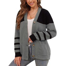 Abtel Womens Long Sleeve Knitted Cardigan Ladies Open Front Button Loose Short Sweater Chunky Winter Outwear Coats Grey L