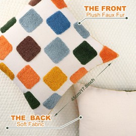 Mindsoft 2 Pcs Embroidered Plaid Throw Pillow Cover 18x18 Inches Modern Geometric Tufted Decorative Square Pillow Cover Boho Plaid Cushion Case for Couch Sofa Bedroom Living Room Home Chair Decor