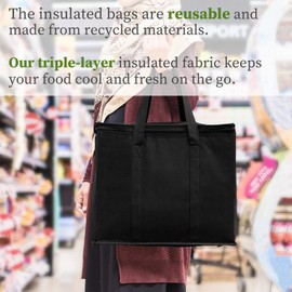 Pack of 2 Foldable Cool Bags, 30 L, Foldable Shopping Bag with Handle, Carry Bag, Foldable Cool Bags, Insulated Bag, Temperature Keeping, Cool Bag, Shopping Bags for Picnic, Travel, Shopping, Black