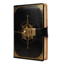 WANLIAN Leather Calendar with Lock Retro Calendar with Combination Lock A5 Size 200 Pages Black