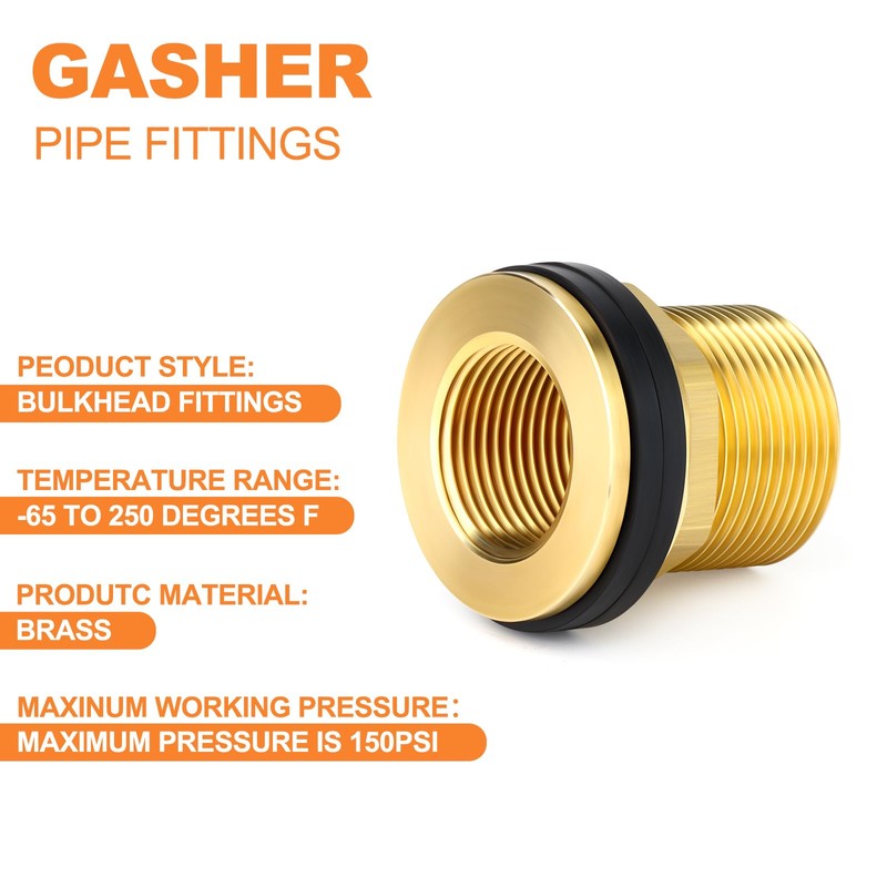 GASHER 1PCS Brass 1" Female 1-1/4" Male Bulkhead Tank Connector