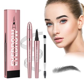 Magic Eyebrow Pen, 2024 New Microblading Eyebrow Pencil with 4 Micro Fork Tip & Precise Brush-Tip, 3D Waterproof Magic Brow Pencil for Makeup Beginners, Creates Natural Looking (03# Grey)