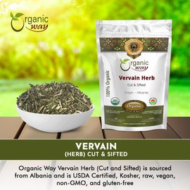 Organic Way Vervain Herb (Verbena officinalis) Cut and Sifted | Herbal Tea | Wild-Crafted | Non-GMO & Gluten Free | Resealable Bag | Raw from Albania (4 Oz)