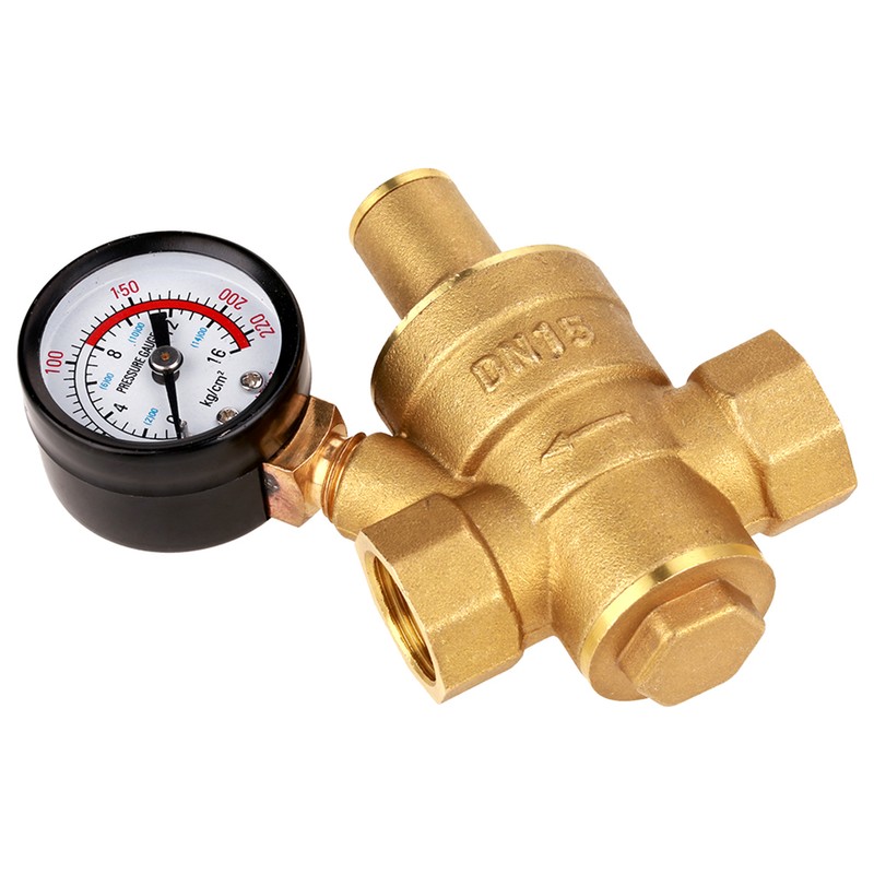 DN15 Brass Adjustable Water Pressure Regulator Reducer With Gauge Meter
