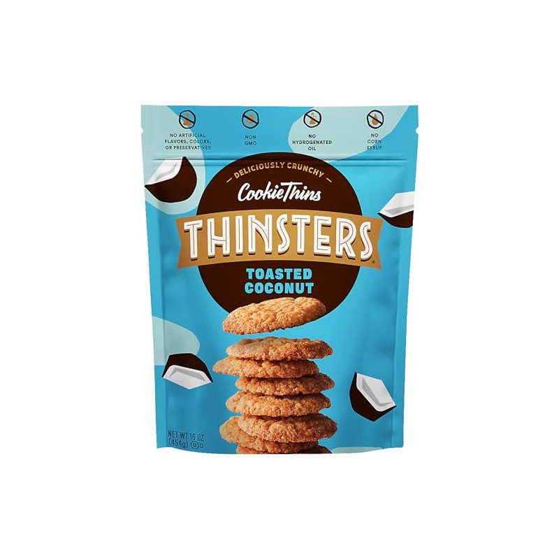 Thinsters Crunchy Thin Snack Cookies, Toasted Coconut, 16 oz (Pack