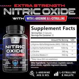 Nature's Nutrition Potenciador de óxido nítrico extrafuerte 3000 mg - L-arginina y citrulina 3 veces más potentes, los mejores suplementos de óxido nítrico para hombres, que favorece la salud muscular
