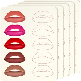 5 hojas de silicona falsas para practicar tatuajes de labios, práctica de microblading, maquillaje de piel, práctica de labios, suministros de microblading para maquillaje (rojo)
