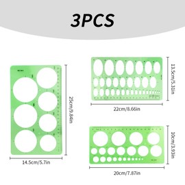 Tabanzhe 3-Piece Circle Stencils-Plastic Oval Drawings Templates Geometry Measuring Template Rulers for Painting Drawing Engineering Drafting School Office