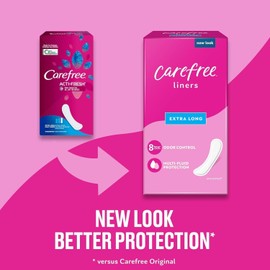 Carefree Panty Liners, Extra Long Liners, Unwrapped, Unscented, 100ct