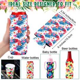 Nitial 16 Pcs Slim Beer Can Cooler Sleeves Reusable Funny Summer Hawaiian Drink Cooler Sleeves Insulated Neoprene Can Cover for Soda Beverage Water Bottle Beach Party Favor (Tropical)