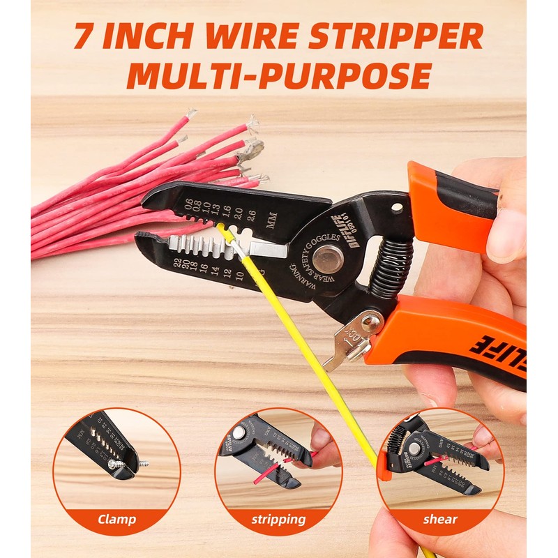 DIFFLIFE 10-22 AWG Wire Stripper Cutter Wire Stripping Tool And