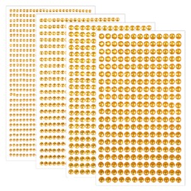 Piriuuo 1792 Pcs Yellow Rhinestone Stickers, 3/4/5/6 mm Gold Gems for Face Hair Gems Self-Adhesive Gem Stickers Round Jewel Sticker Festival Crystals Pearls for DIY Craft Face Eyes Nail Hair Makeup
