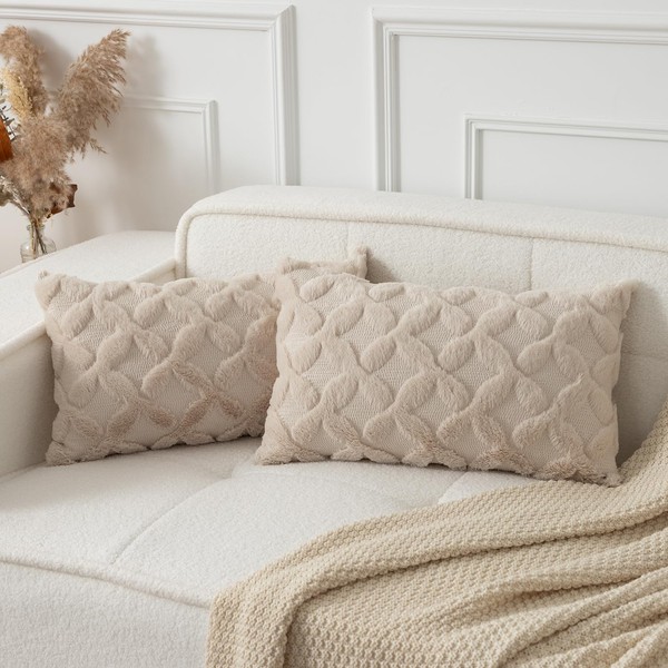 Kevin Textile Soft Faux Fur Throw Pillow Covers 12x20 Inch