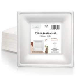 Wisefood Sugar Cane Plates – Pack of 50 Bagasse Disposable Plates Square 16 cm – Disposable Paper Plates Ideal as Party Plates or Dinner Plates – Sustainable Sugar Cane Tableware without PLA/PE