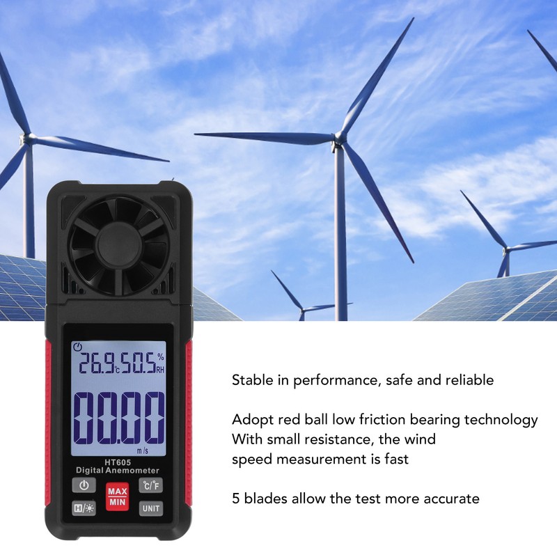 Digital Anemometer 5 Blades Small Resistance Fast Accurate Measurement Air