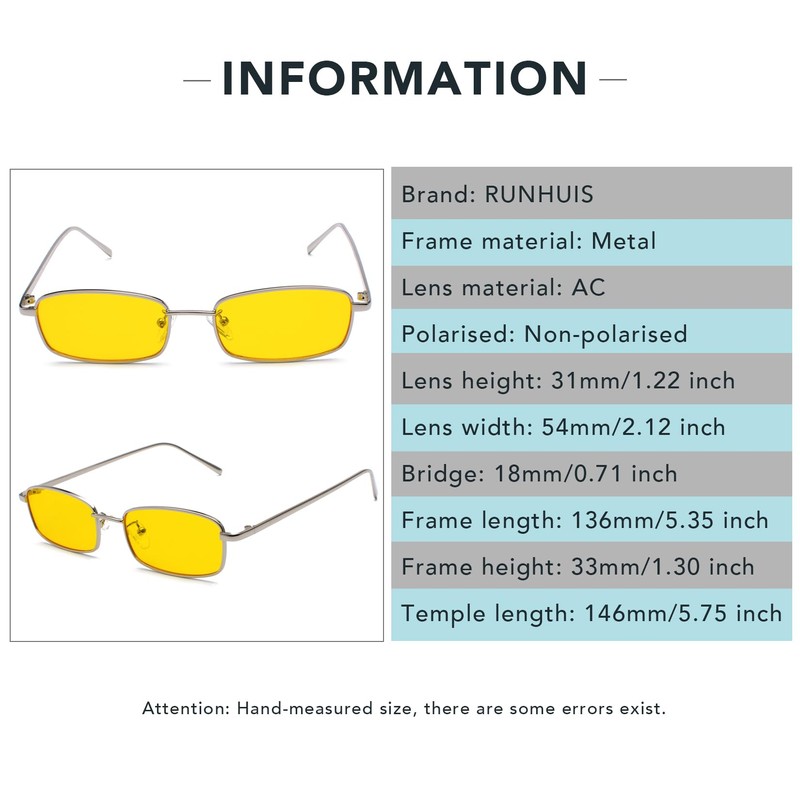 RUNHUIS Retro Classic Small Rectangle Sunglasses Women Men Vintage Slim