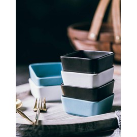 Sizikato - Juego de 4 cuencos cuadrados de cerámica mate para salsa de soja para aperitivos, sushi, aperitivos, frutas, postre, 3.5 pulgadas, Negro