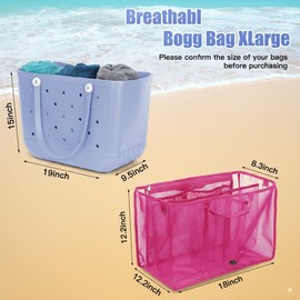 Beach Bag Organizer Insert Compatible with X Large Bogg Bags, Lightweight Mesh Divider Pouch for XL Rubber Tote Bags, Saves Space for Pool, Travel & Family Outings, 18" x 12.2" x 8.3" (Rose Red)