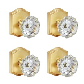 CLCTK 4 Pack Crystal Glass Dummy Door Knob, Single Side Dummy Door Knob Set for Interior Doors, Satin Brass