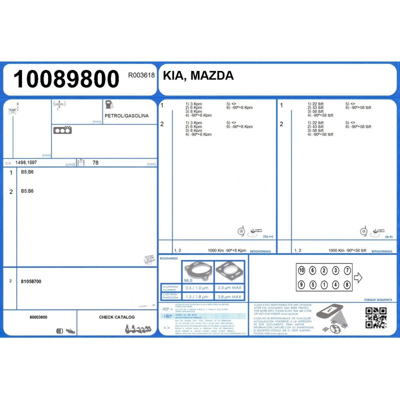 AJUSA 10089800 Gasket for Cylinder Head