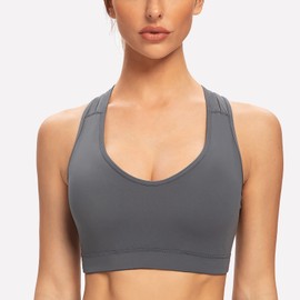 AGONVIN Women's High Impact Plus Size Large Bust Sexy Strappy Wireless Padded Sports Bras Iron Gray M