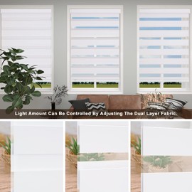 Changshade Custom Size Cordless Zebra Blinds for Indoor Window Free-Stop Blackout(85%) Roller Zebra Shades Dual Layer Blind for Offices Home Persianas Modernas,UV Protection Easy Install,White