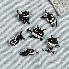 Black Cat with Knife Enamel Pins set,Cute Cartoon Brooch Pins Enamel Brooches Lapel Pins Badge for Women Girls Children for Clothing Bag Decor