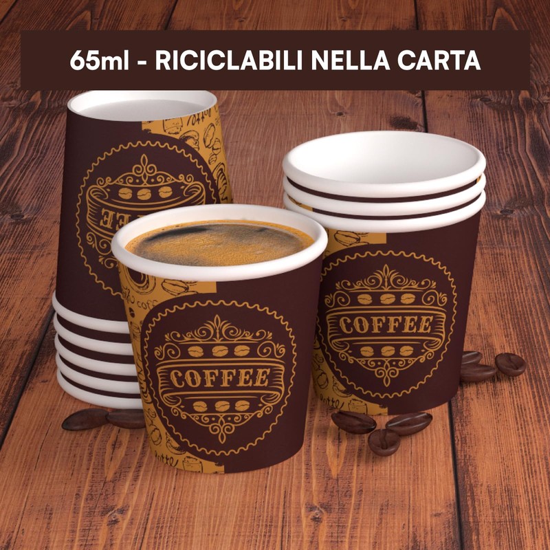 100 Paper Coffee Glasses 65ml PubCUP with Paper Lids Eco-Friendly