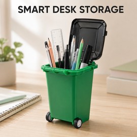 4-Pack Mini Wheelie Trash Bin Pen Holders for Office Desk Storage