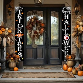 Halloween Decorations Outdoor TRICK OR TREAT Happy HALLOWEEN Banner Porch Sign Decor Halloween Door Decorations for Home Indoor Outdoor Wall Party