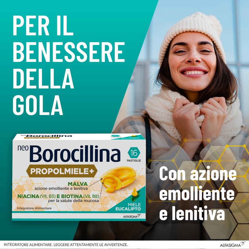 NEO BOROCILLINA Propolmiele+, Integratore Alimentare per il Benessere della Gola,