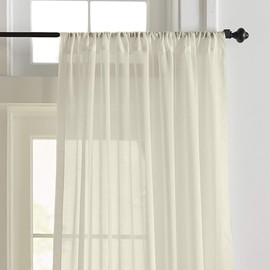 Elrene Home Fashions Asher Cotton Voile Sheer Window Curtain Panel, 52" x 84" (1, Ivory