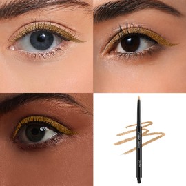 Color Mirror Smudge Proof Eyeliner, Waterproof Retractable Eye liner with Brush, Matte and Shimmer Eyeliner Pencil, Creamy Texture, Long lasting & Smooth(43 Gold Dust Shimmer)