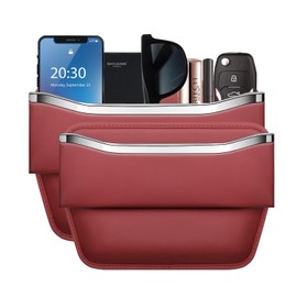 HOLDCY Car Seat Gap Filler Organizer - Leather Console Side Pocket Seat Storage - Stylish and Practical Car Accessories for Cars,SUV,Truck (Red - 2 Pack)