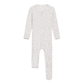 BambooBud Baby Rompers Boys Girls Footed Pajamas Unisex Long Sleeve Zipper Romper Footie for Newborn Infants, Oat Leopard, 3-6Months