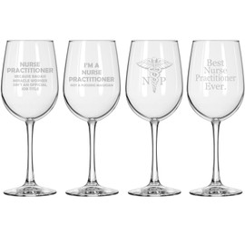 MIP Set of 4 Wine Glass for Red or White Wine Gift Nurse Practitioner Collection (16 oz Tall Stemmed)
