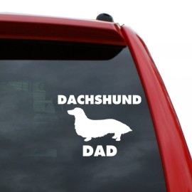 Black Heart Decals & More Long-haired Dachshund Dog Dad Vinyl Decal Sticker | Color: White | 5 inch Tall