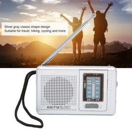 AM FM Portable Pocket Radio, Compact Transistor Radios, Best Reception, Speaker, Earphone Jack, Long Lasting, 2 AA Battery Operated for Indoor, Outdoor & Emergency Use (Silver)