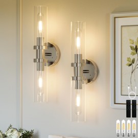 Rayogale Rechargeable Battery Wall Sconce Set of Two, 8000mAh Cordless, Dimmable, Timer, Touch Control, 3000K, USB-C Charging for Living Room, Bedroom Nickel (Include 4 Special Bulbs)