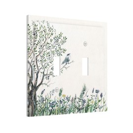Tree Bird 2 Gang Light Switch Cover Aesthetic Decorative Double Toggle Wall Plates Outlet Covers Electrical Switchplate for Bathroom Home Decor Accessories 5" x 4.9"