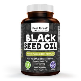 Feel Great Vitamins Black Seed Oil Softgels – Cold-Pressed Nigella Sativa with Vitamin E – 500mg – 60 Vegan Capsules – Non-GMO, Made in USA