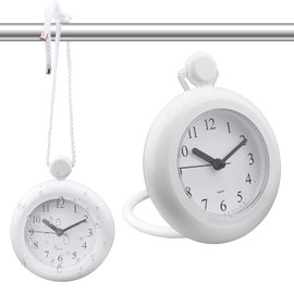 LVOERTUIG Waterproof Bathroom Shower Clock,Mute Bathroom Clock with a Lanyard and Ring Base Stand,Integrated Design Digital Shower Clock,Analog Quartz Clock Hanging Stand Dual Purpose (White)
