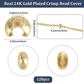 Beebeecraft 1 Box 120Pcs Gold Crimp Beads Covers Real 24K Gold Plated Round Open Half Round Crimping Knot Cover 4mm Small Spacer Beads for Jewelry Making Findings Crafts DIY Bracelets Necklaces