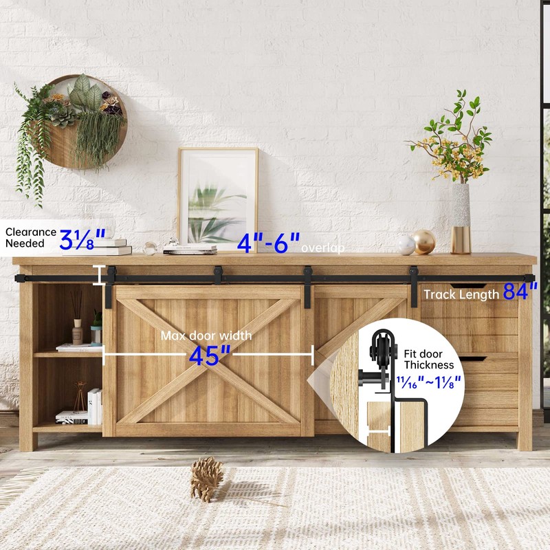 EaseLife 7 FT Mini Cabinet Bypass Sliding Barn Door Hardware
