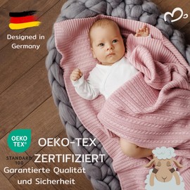 MIRARI Kids Baby Wool Blanket Made of 100% Merino Wool - Wool Blanket 75 x 100 cm - First Equipment for Newborns - Pram Blanket - Gifts for Birth - Wool Blanket Knitted - Merino Blanket