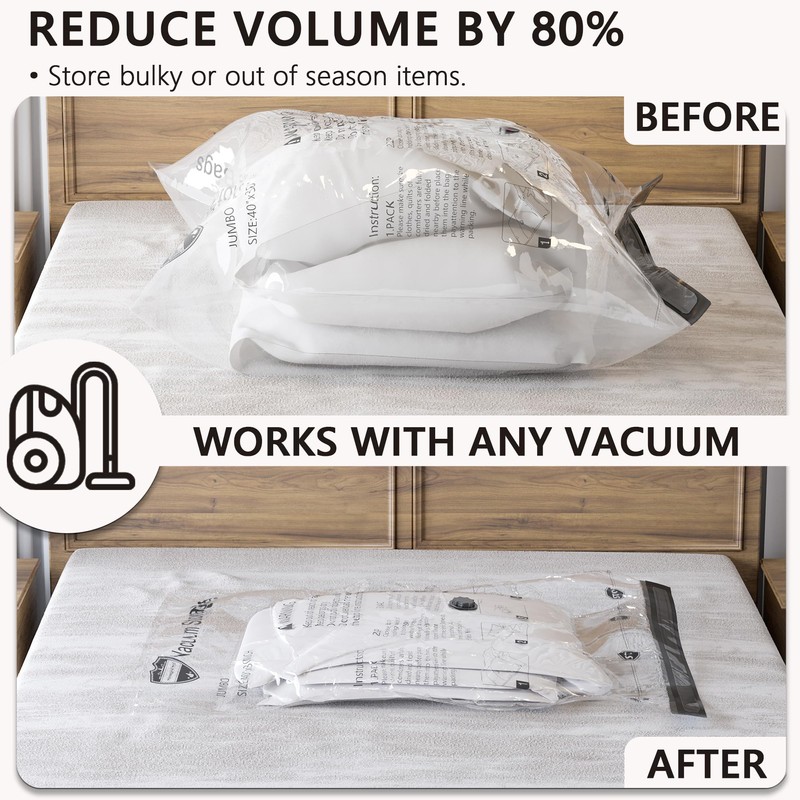 Vacuum Storage Bags 8 Combo, (2 Jumbo, 2 Large, 2