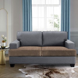 H.VERSAILTEX Stretch Velvet 2 Piece T Cushion Sofa Slipcovers for Living Room Individually Sofa Covers for 2 Cushion Seat Cushion Covers Stay with Elastic Bands (Sofa, Mocha)